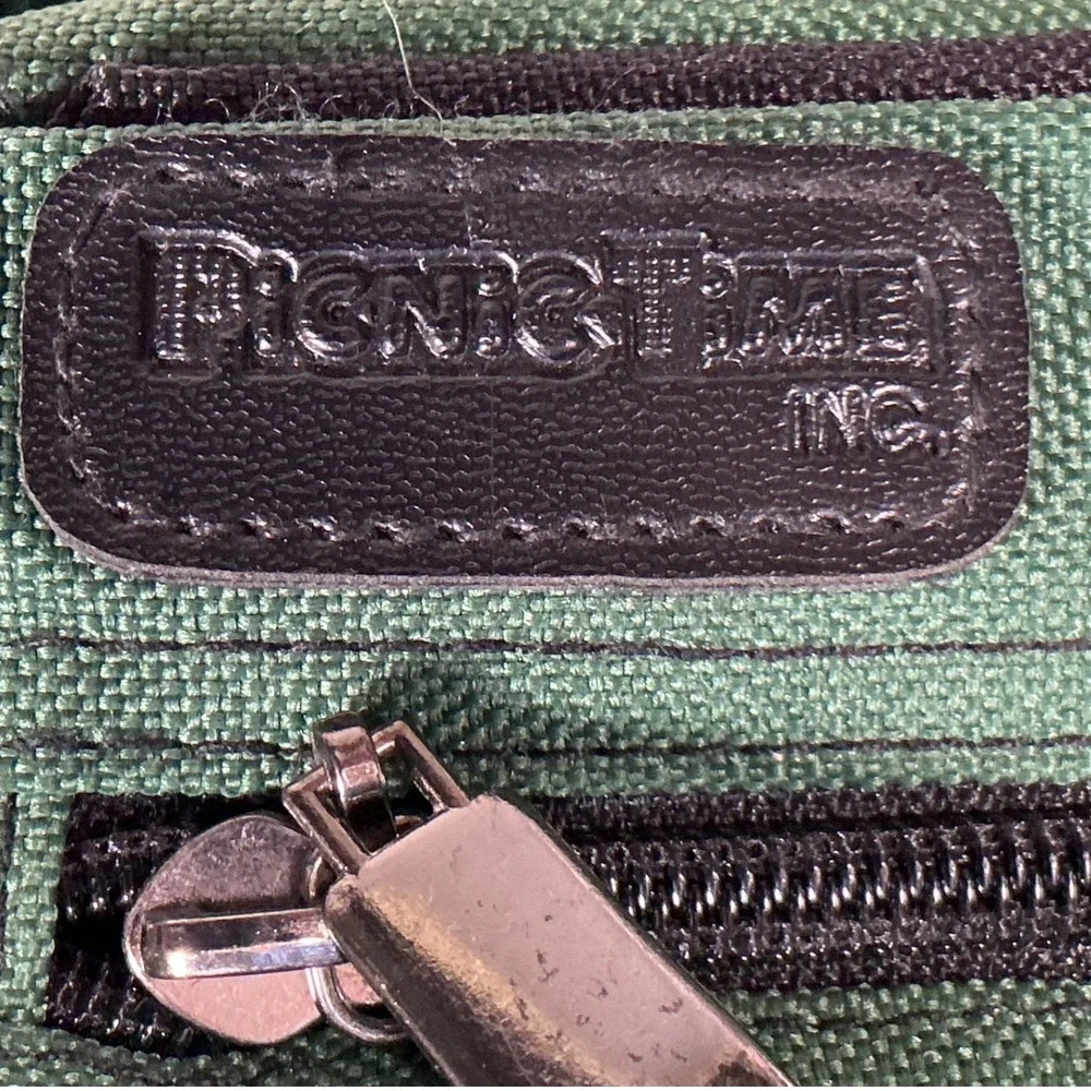 Picnic Time Inc Green Canvas Insulated Wine Beverage Tote Bag Adjustable Strap‎